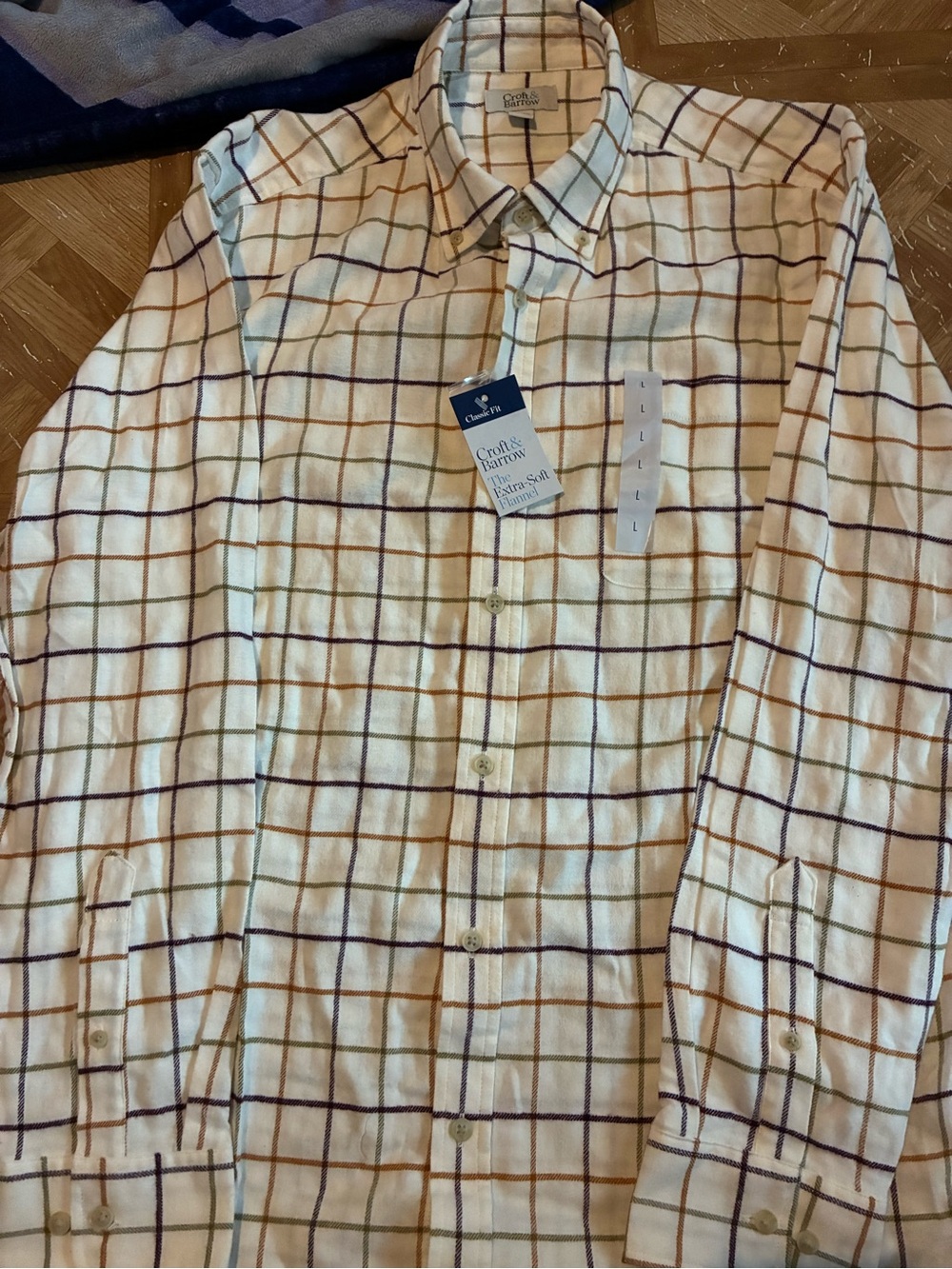 croft & barrow Cream Button-Down Shirt with Brown and Navy Windowpane